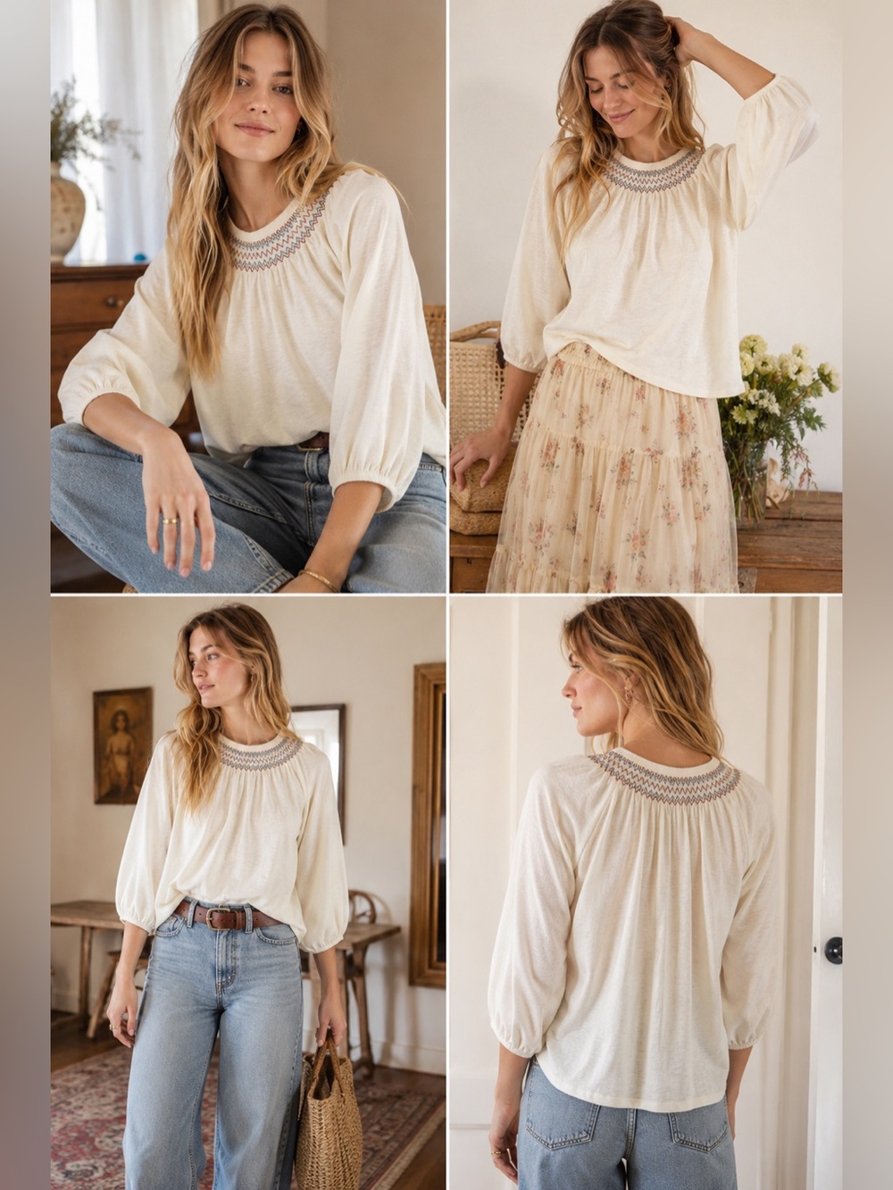 Madewell Organic Cotton Embroidered Smocked Top Cottagecore Prairie Boho XXS